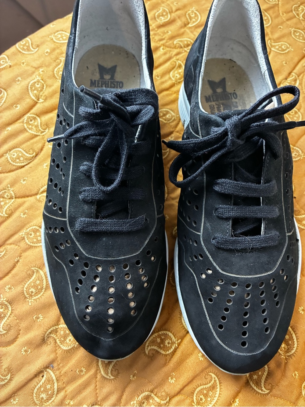 Mephisto Men’s Black Suede Perforated Lace-Up Sneakers